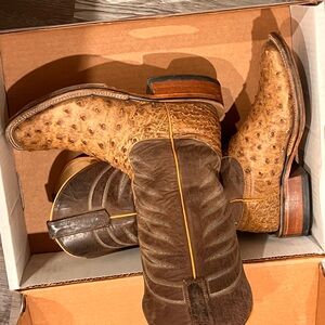 Anderson Bean Tan and Brown Ostrich Western Boots